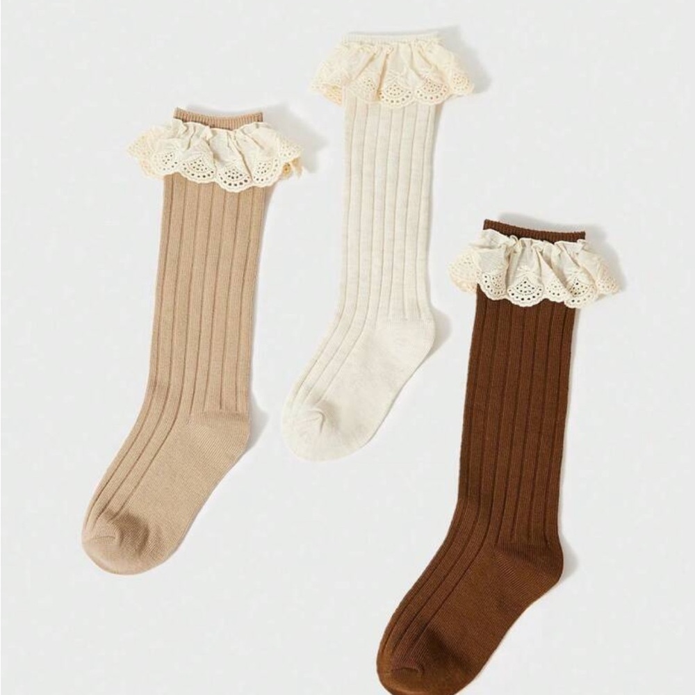SHEIN Kids' Ruffled Socks Set - Cream, Tan, and Brown